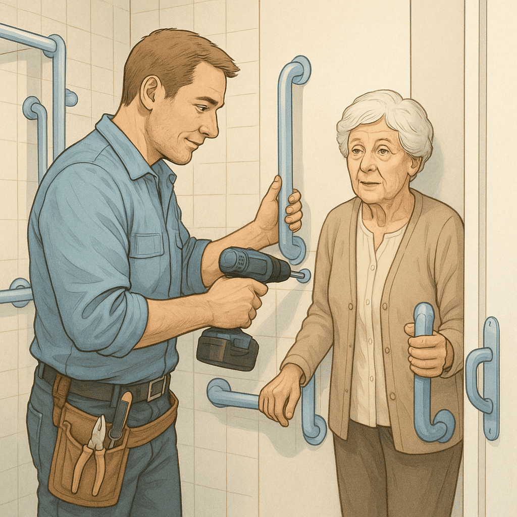 Accessibilité senior : Installation de maintiens, mains courantes, barre d’appui, poignées de portes adaptées